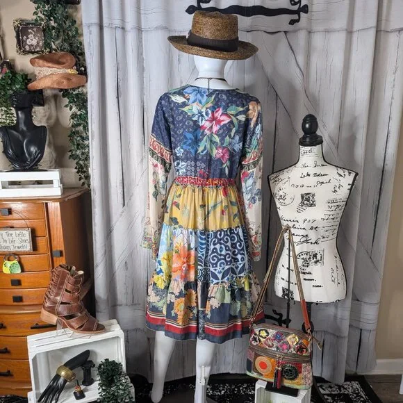 Johnny Was Dunas Patchwork Silk Dress SMALL NWOT - Picture 8 of 10